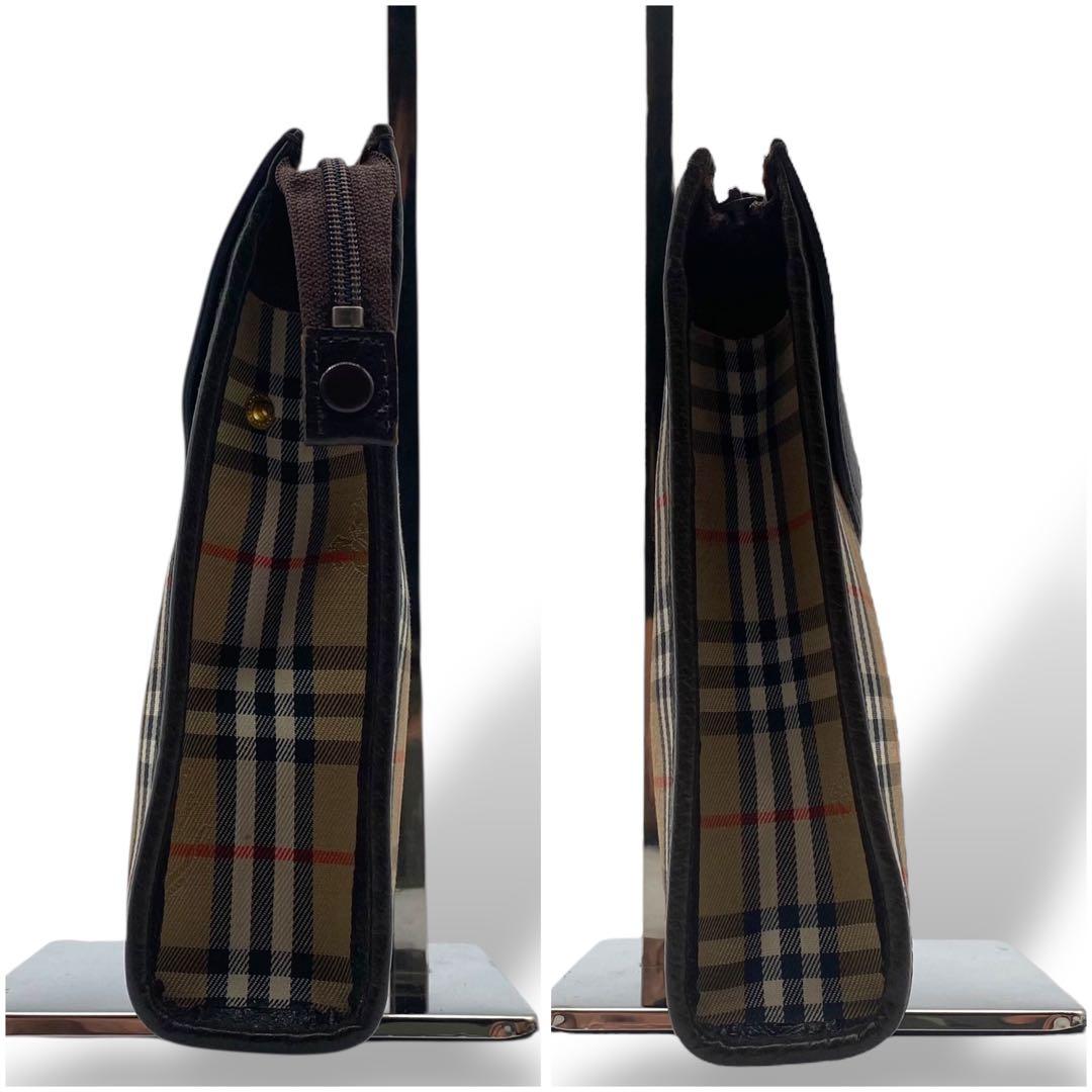 【美品】バーバリー クラッチバッグ ノバチェック キャンバス レザー ブラウン