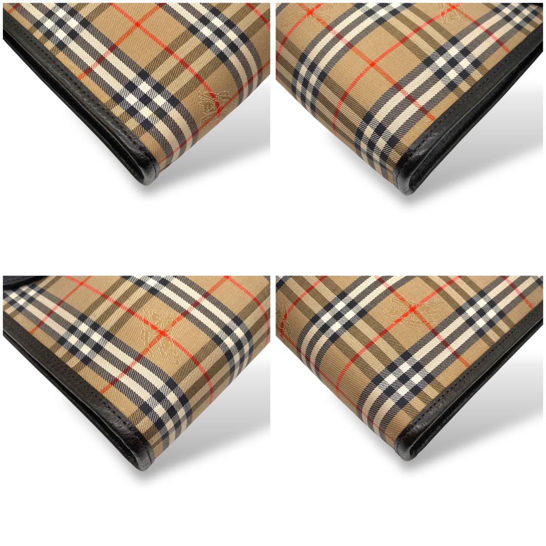 【美品】バーバリー クラッチバッグ ノバチェック キャンバス レザー ブラウン