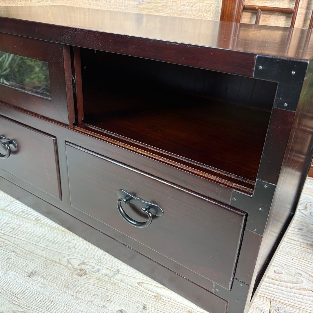 セール中！民芸家具木製ガラス戸付きテレビ台サイドボードTV台チェスト飾り棚桐無垢