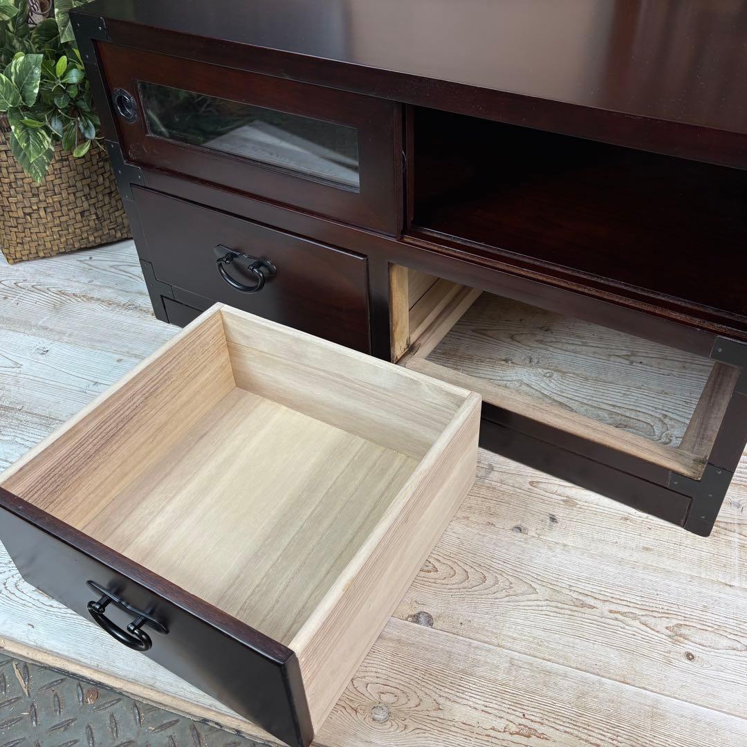 セール中！民芸家具木製ガラス戸付きテレビ台サイドボードTV台チェスト飾り棚桐無垢