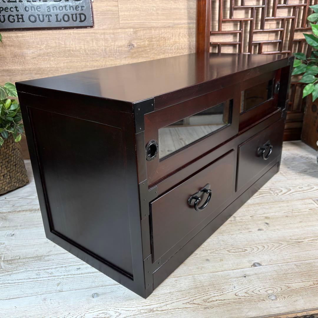 セール中！民芸家具木製ガラス戸付きテレビ台サイドボードTV台チェスト飾り棚桐無垢