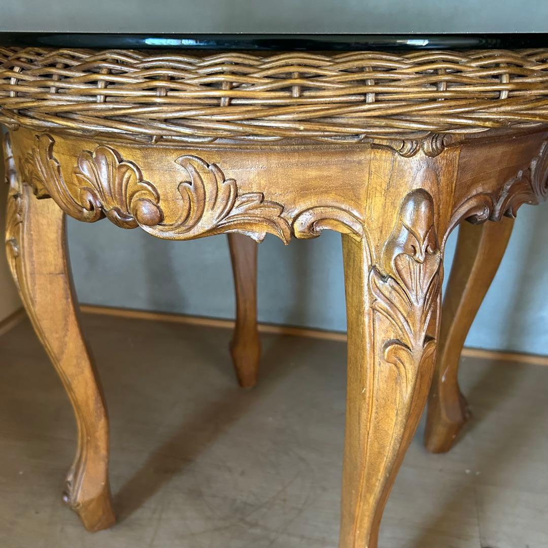 猫脚ラタンガラステーブル