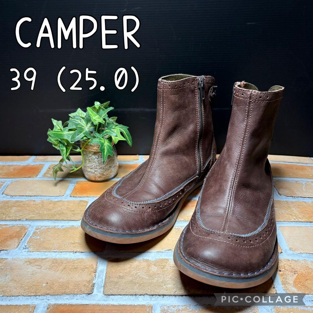 カンペール　ショートブーツ　PEU　STICH　サイドジップ　３９
