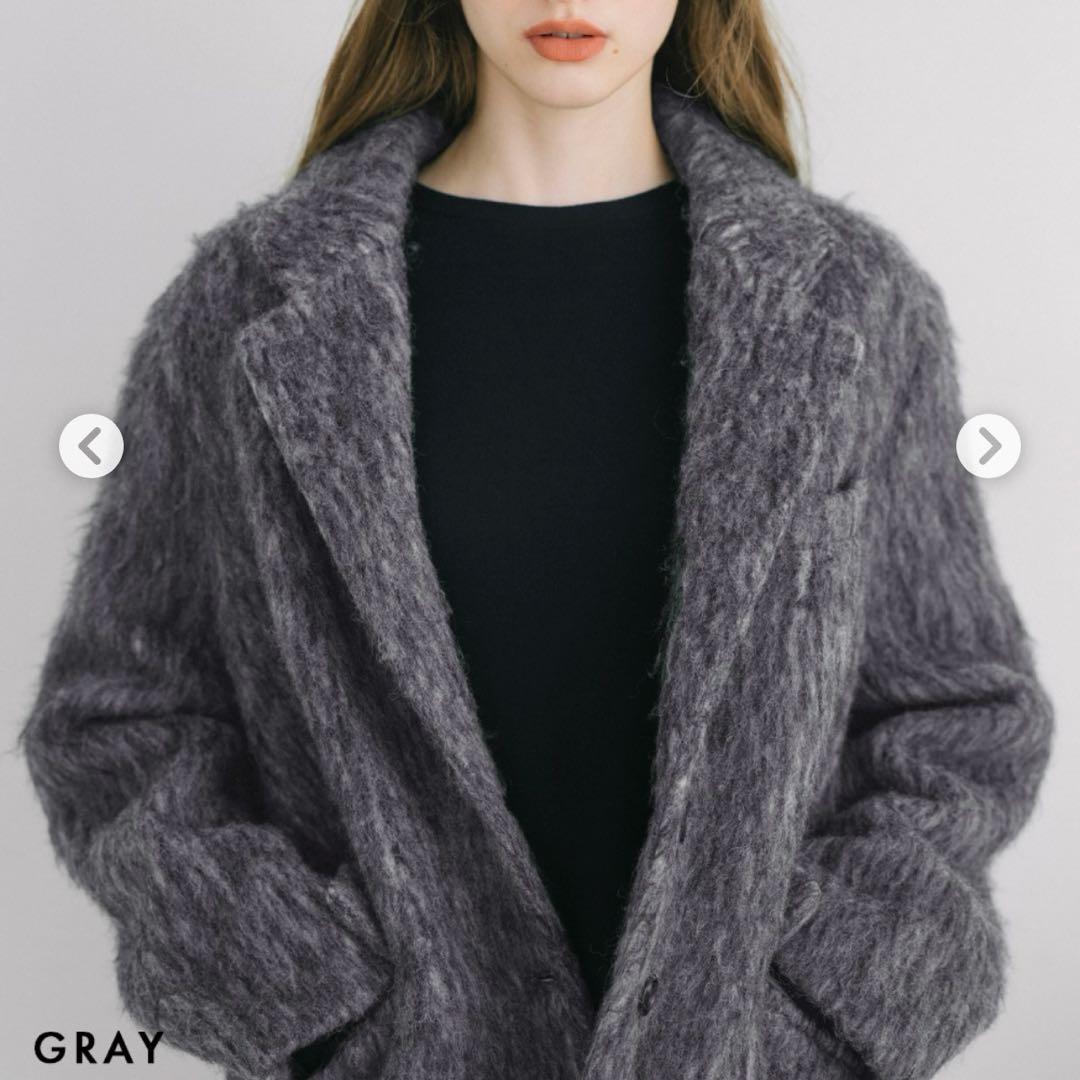 BASEMENT online モヘアシャギージャケットコート　グレー