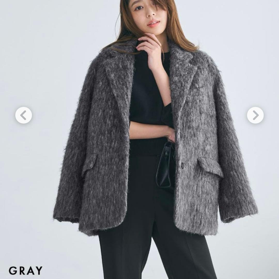 BASEMENT online モヘアシャギージャケットコート　グレー