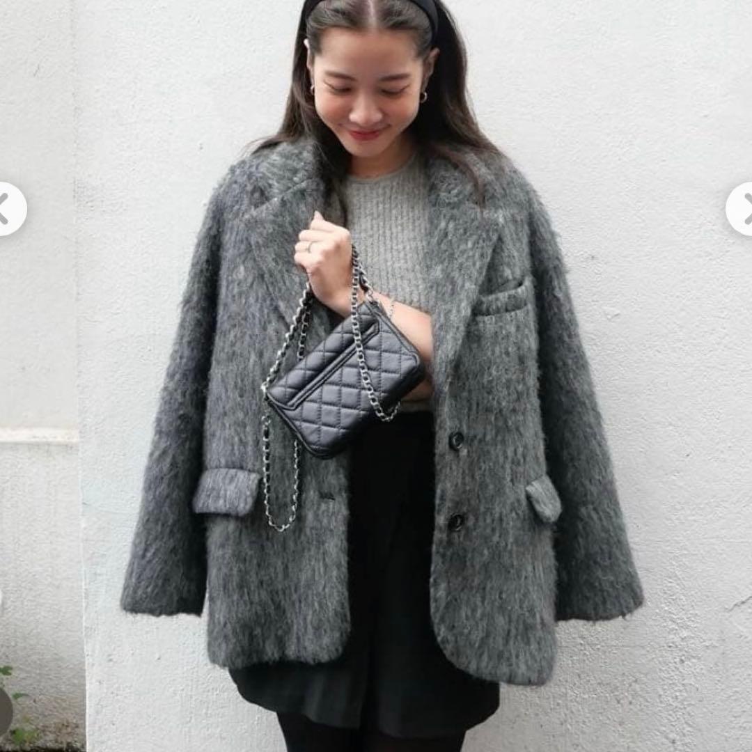 BASEMENT online モヘアシャギージャケットコート　グレー