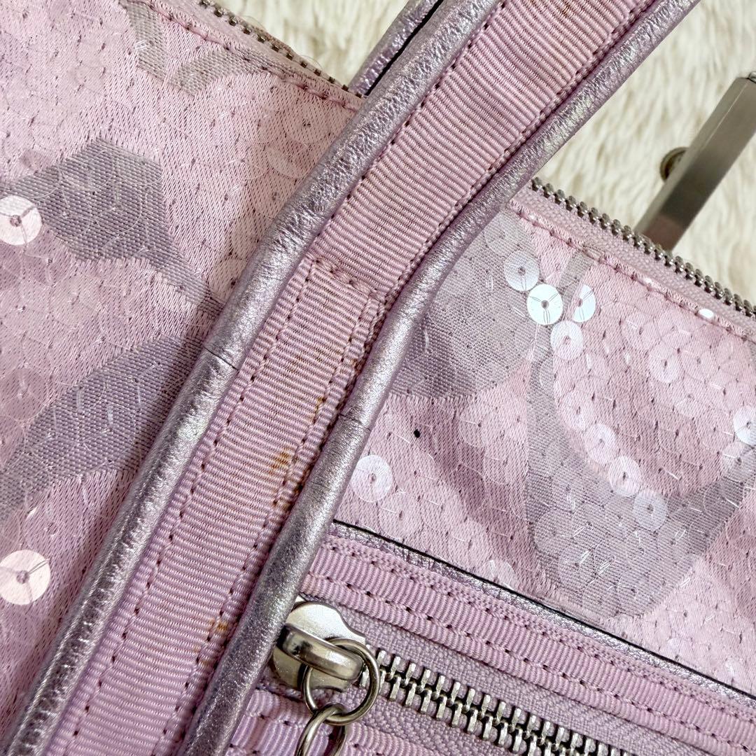 COACH コーチ パピー トートバッグ スパンコール ピンク A4収納可 ロゴ