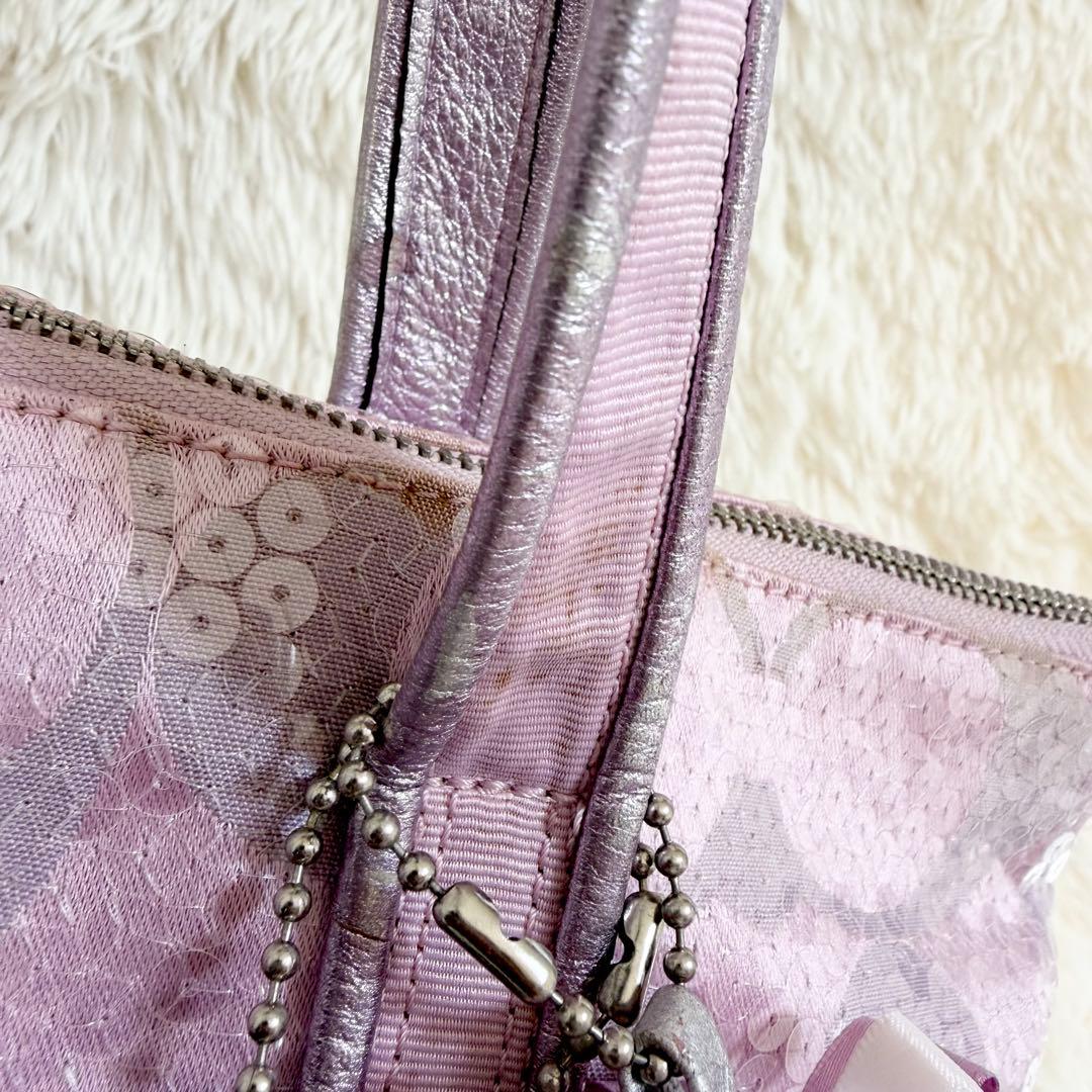 COACH コーチ パピー トートバッグ スパンコール ピンク A4収納可 ロゴ