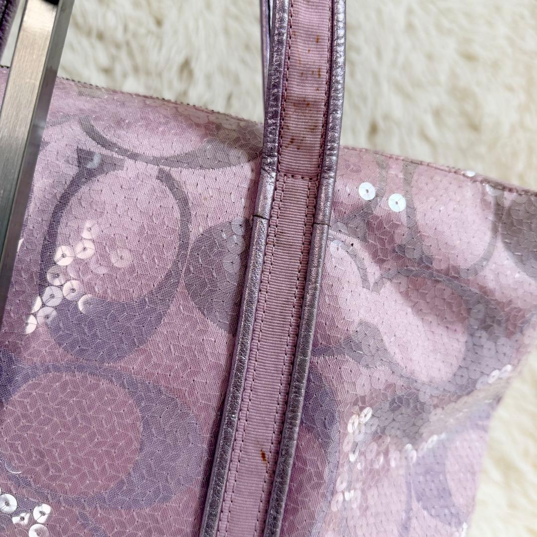 COACH コーチ パピー トートバッグ スパンコール ピンク A4収納可 ロゴ