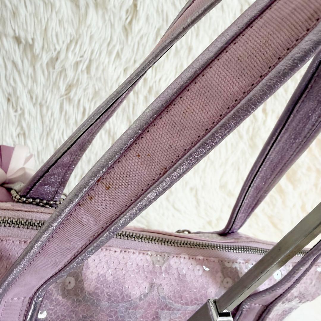 COACH コーチ パピー トートバッグ スパンコール ピンク A4収納可 ロゴ