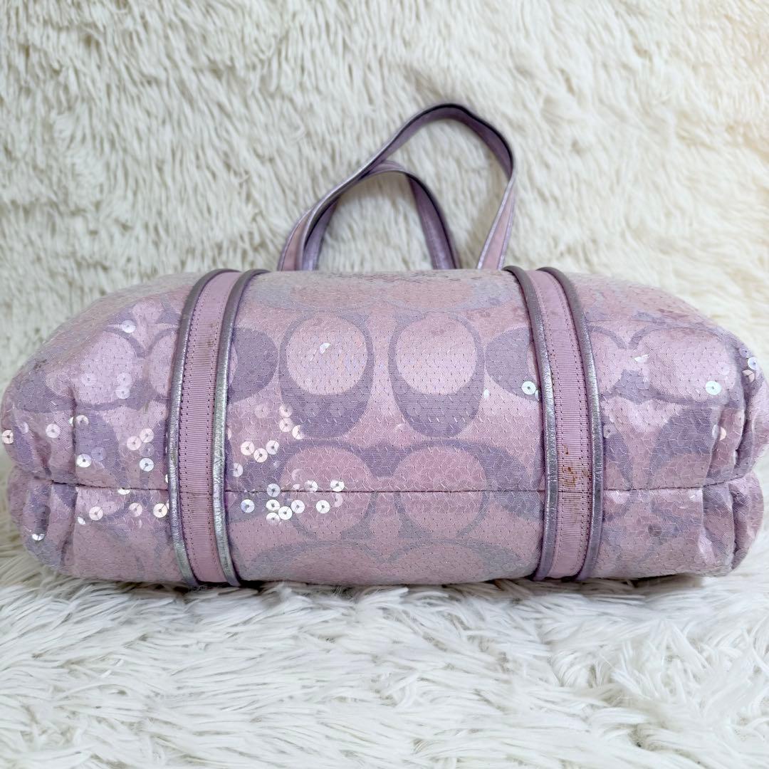 COACH コーチ パピー トートバッグ スパンコール ピンク A4収納可 ロゴ