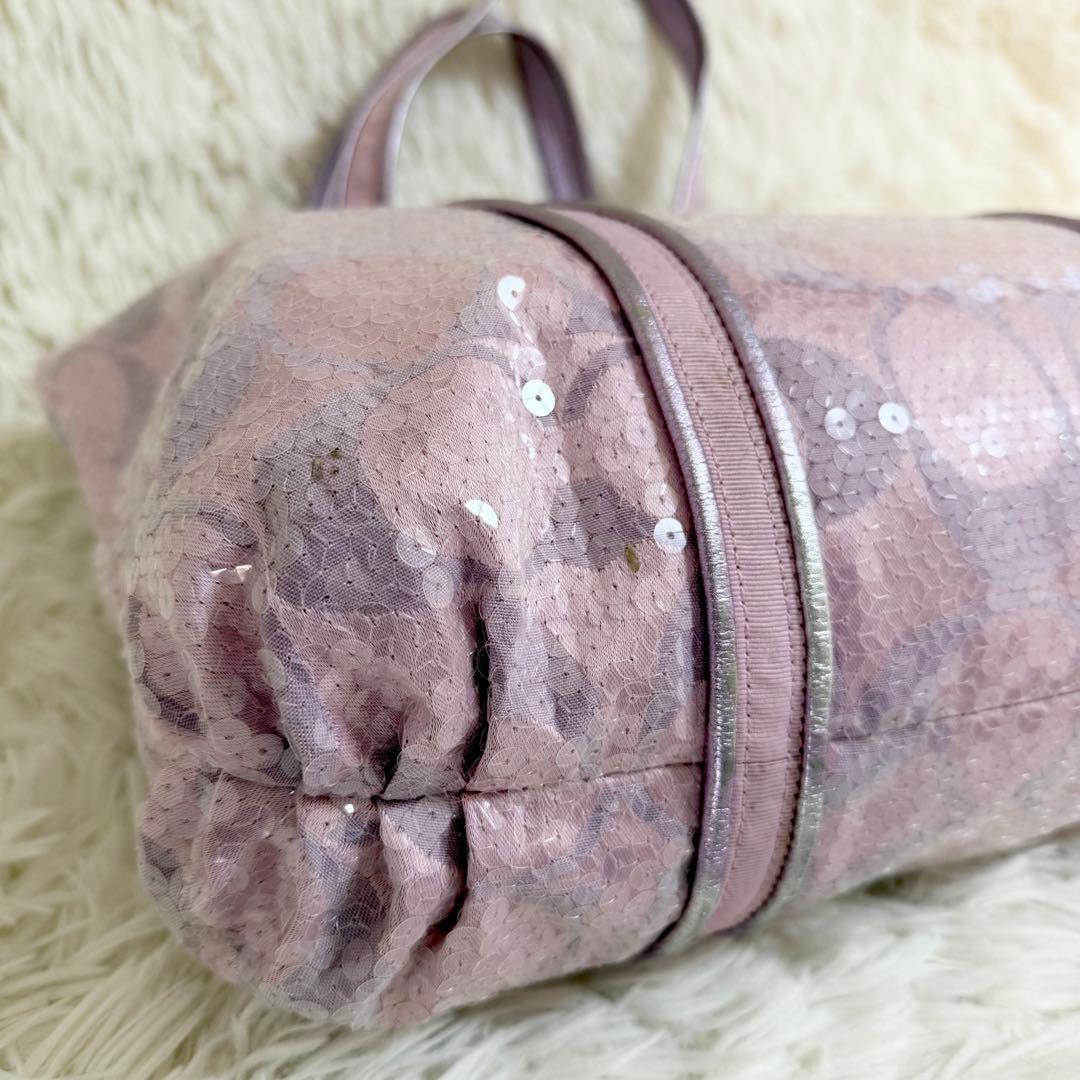 COACH コーチ パピー トートバッグ スパンコール ピンク A4収納可 ロゴ