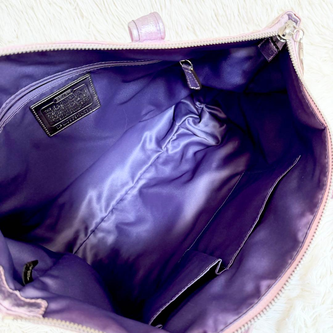 COACH コーチ パピー トートバッグ スパンコール ピンク A4収納可 ロゴ