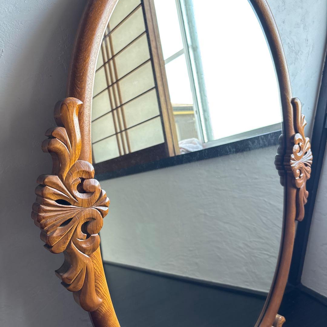 アンティーク ウォールミラー 昭和レトロ 古道具 彫刻 ビンテージ 鏡