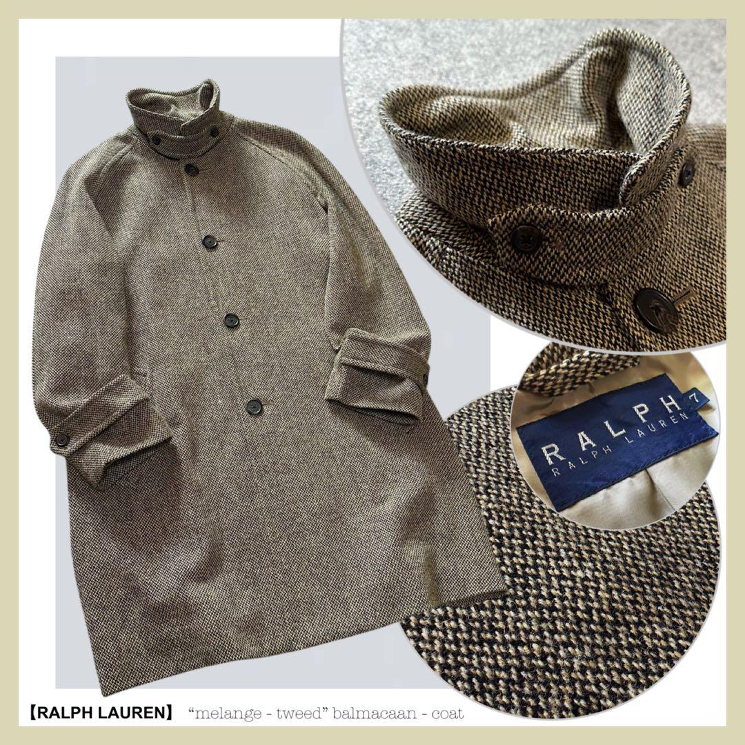 ラルフローレン【“メランジ”ツイード／チンストラップ】2wayステンカラーコート