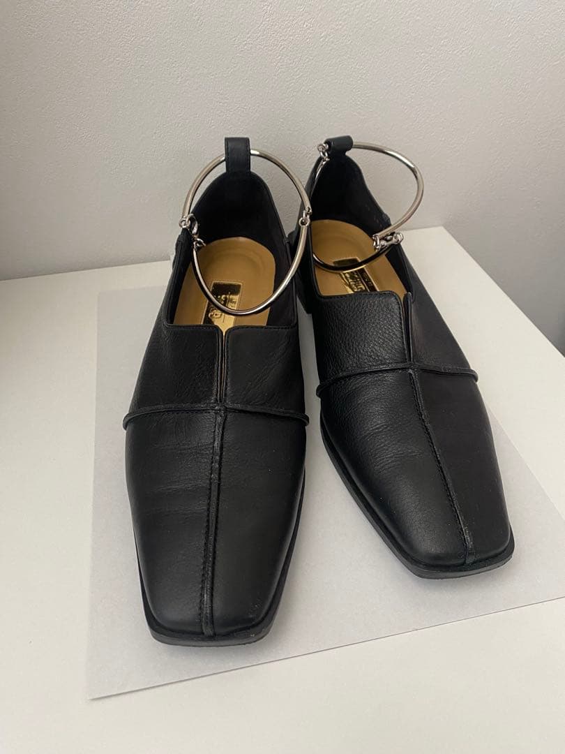 【新品】Le Talon レザースクエアクロスシームアンクルフラット【ブラック】