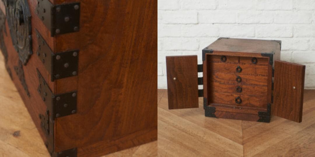93698★欅 和箪笥 小箪笥 鉄金具 チェスト 船箪笥 整理タンス