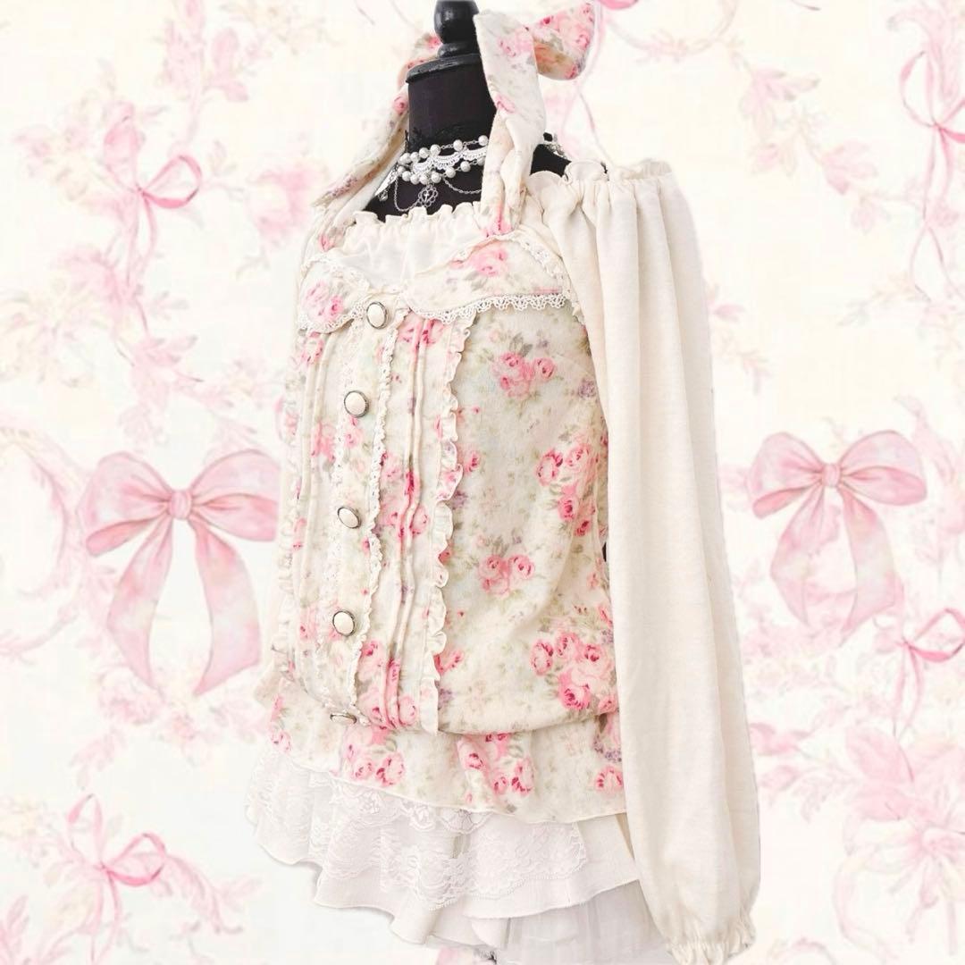 y2k LIZ LISA オフショル 花柄 ホルターネック 起毛　姫カジ　フリル