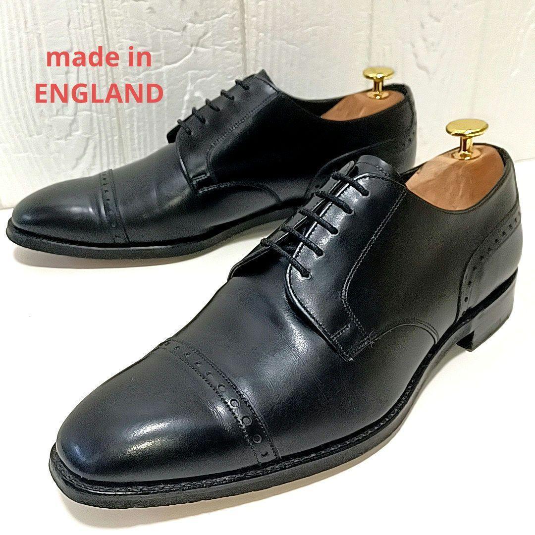 美品★CHEANEY　チーニー　ガラスレザー　外羽根　ストレートチップ　ブラック