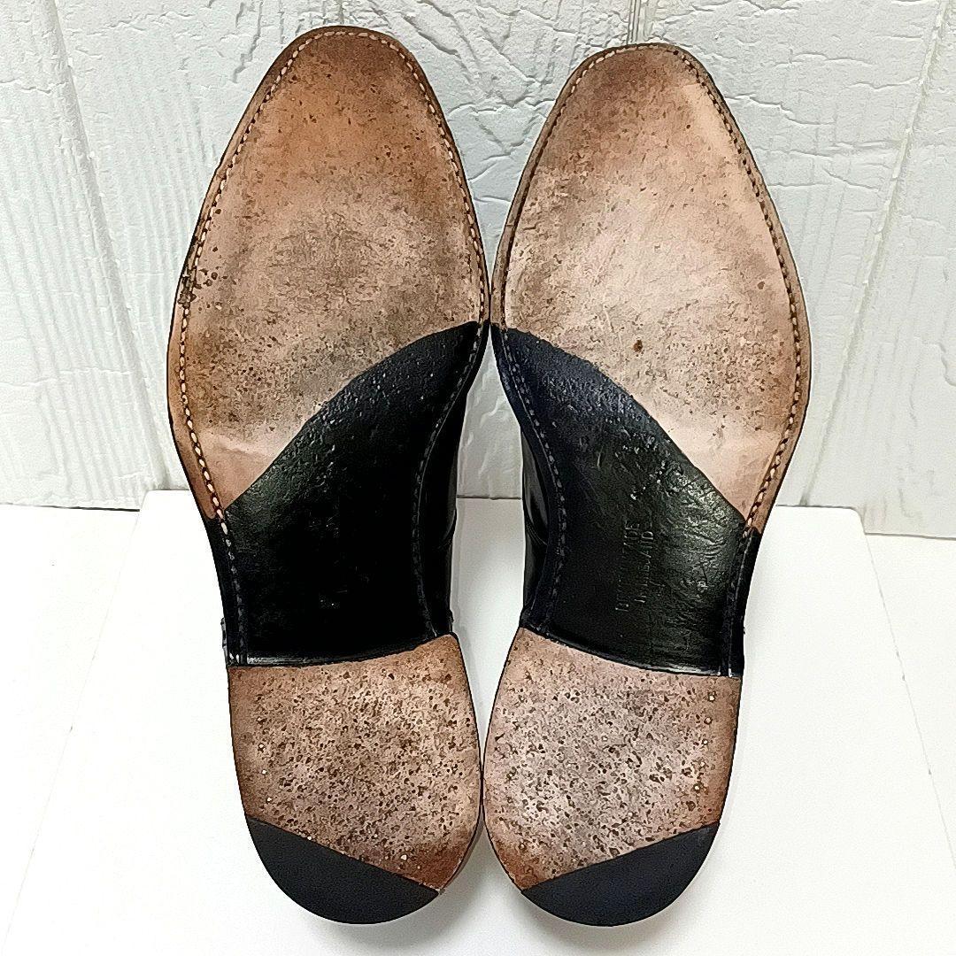美品★CHEANEY　チーニー　ガラスレザー　外羽根　ストレートチップ　ブラック