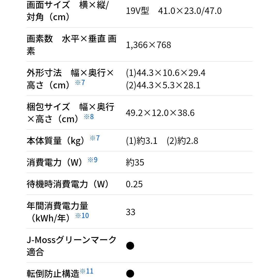 液晶テレビ　19インチ　2023年製　AQUOS　SHARP　2T-C19DE