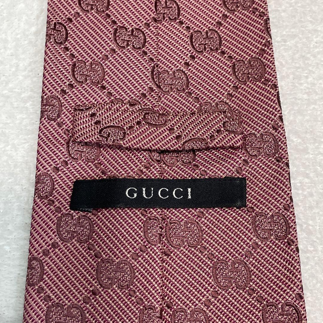 美品 グッチ ネクタイ GG柄 モノグラム ボルドー 高級シルク イタリア製