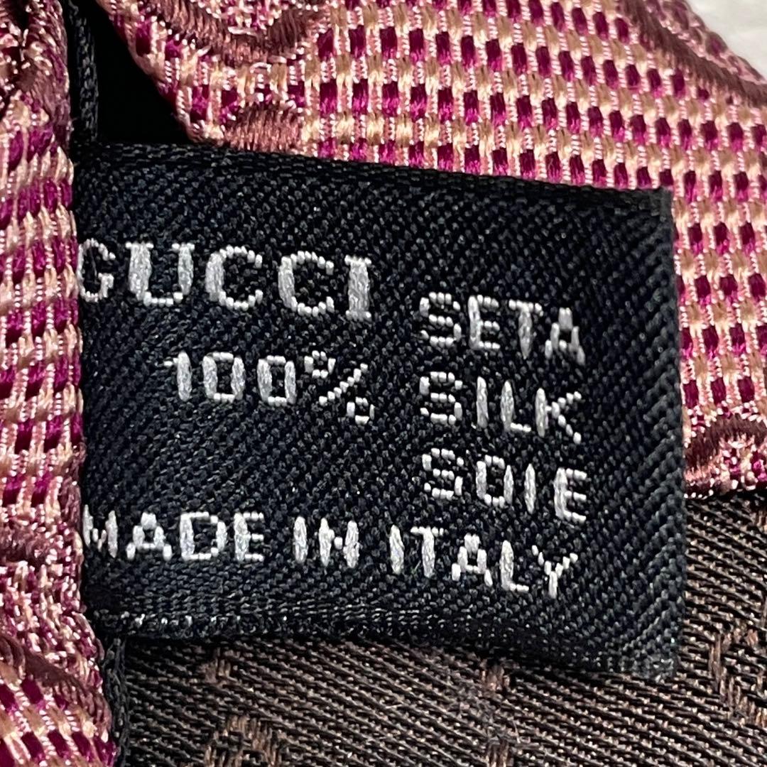 美品 グッチ ネクタイ GG柄 モノグラム ボルドー 高級シルク イタリア製