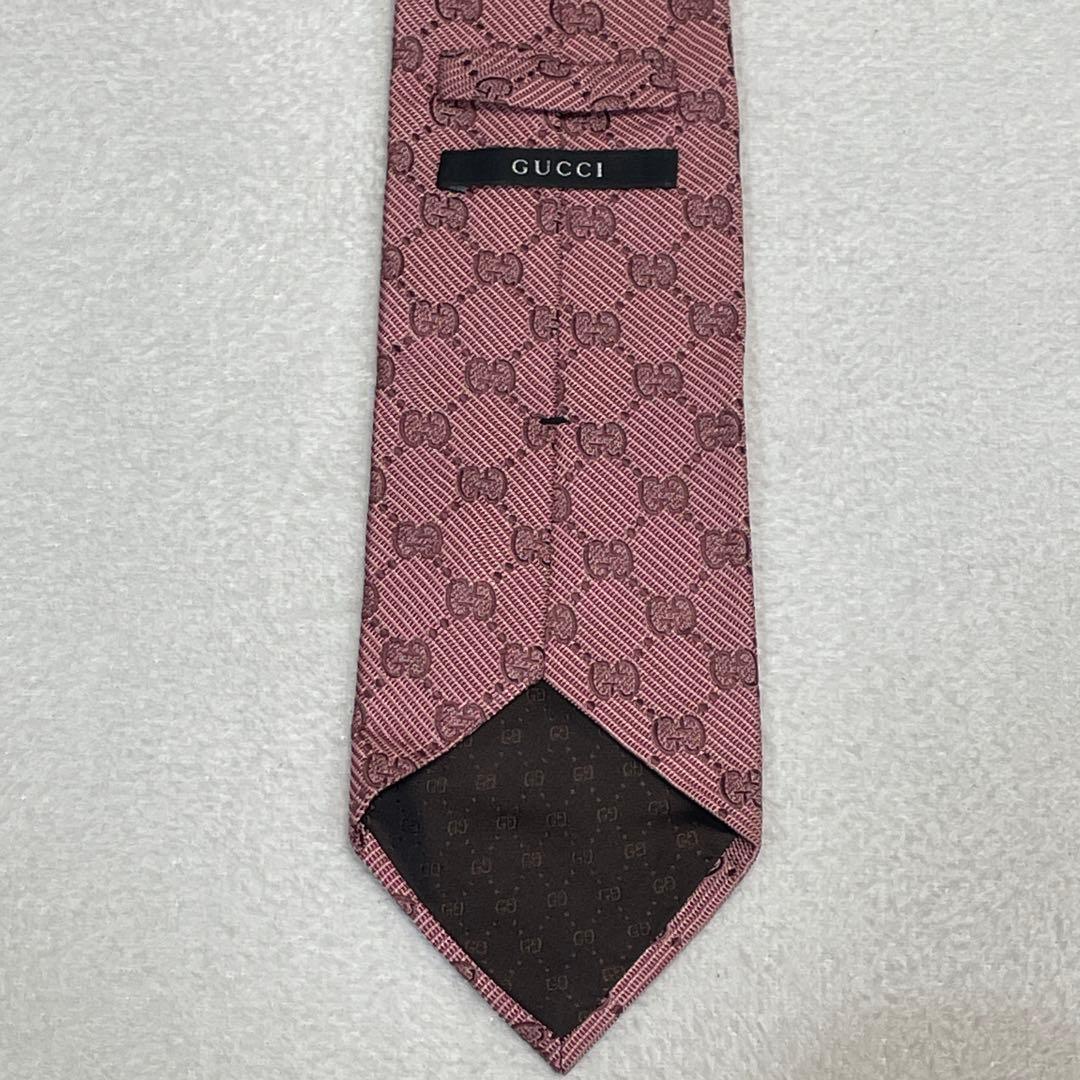 美品 グッチ ネクタイ GG柄 モノグラム ボルドー 高級シルク イタリア製