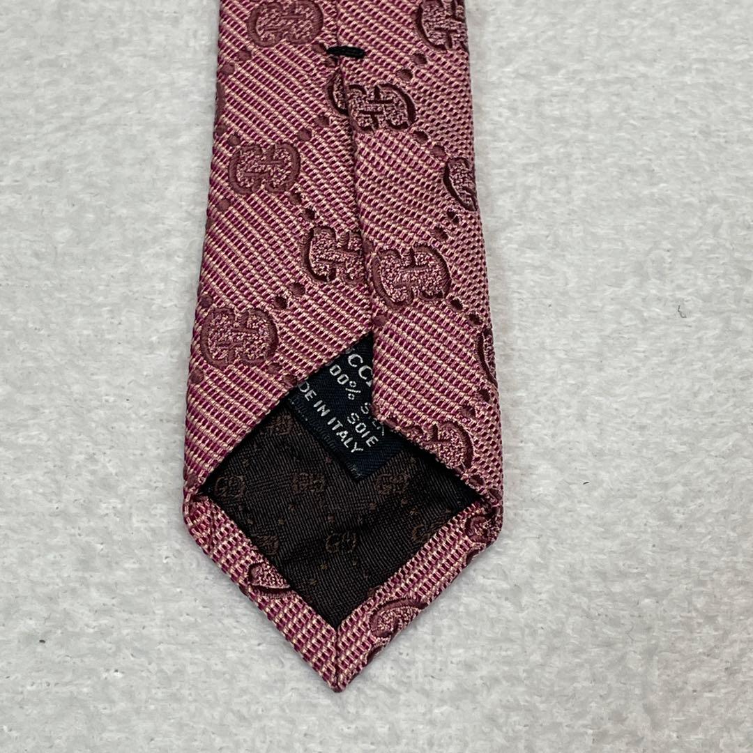 美品 グッチ ネクタイ GG柄 モノグラム ボルドー 高級シルク イタリア製
