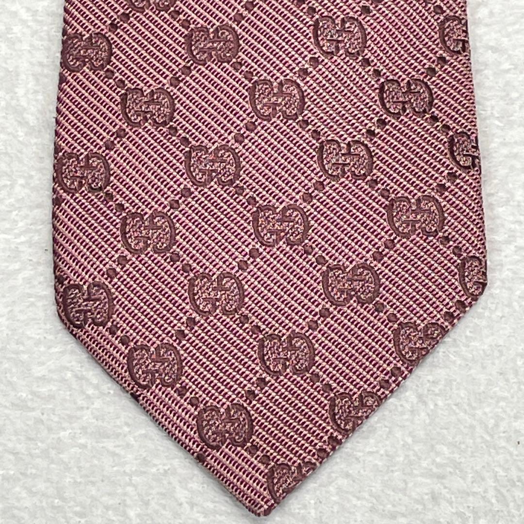 美品 グッチ ネクタイ GG柄 モノグラム ボルドー 高級シルク イタリア製