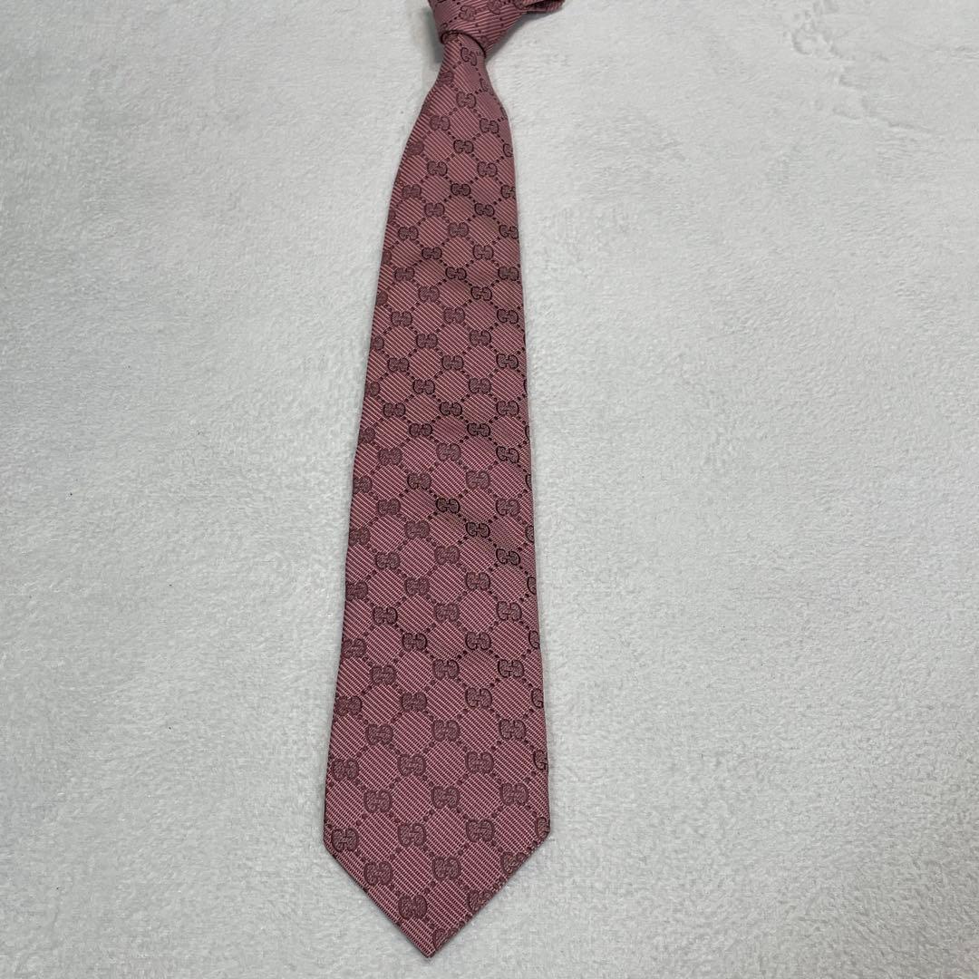 美品 グッチ ネクタイ GG柄 モノグラム ボルドー 高級シルク イタリア製