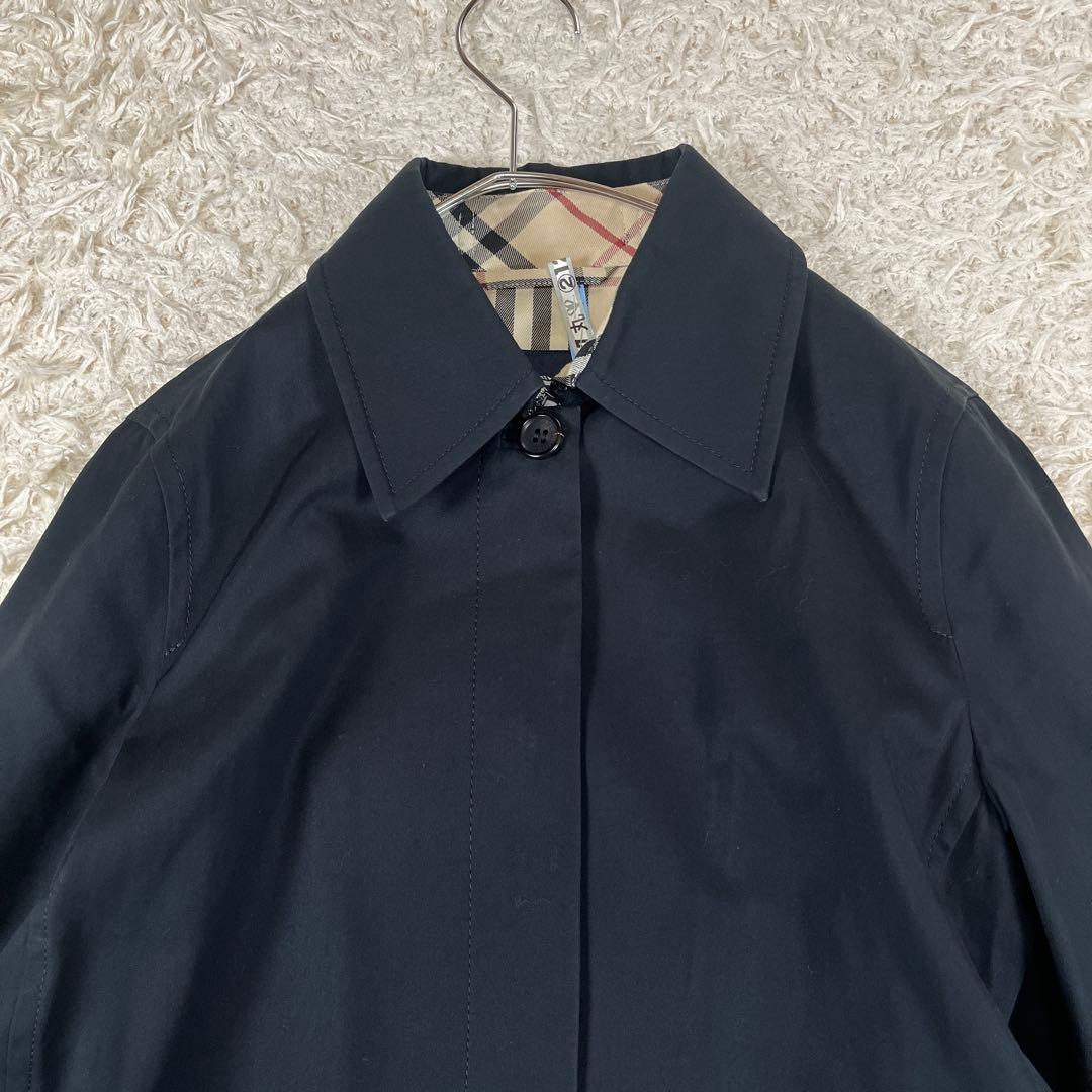 バーバリーロンドン ステンカラーコート ブラック ノバチェック 7 Sサイズ