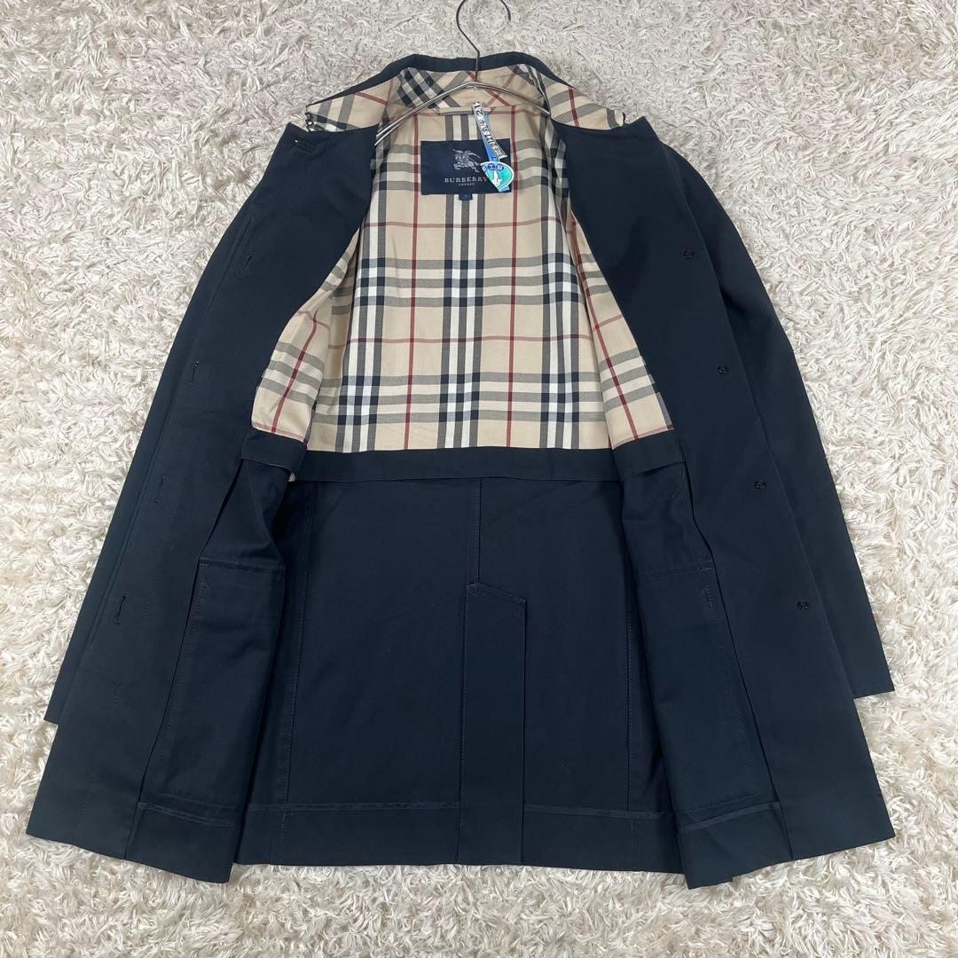 バーバリーロンドン ステンカラーコート ブラック ノバチェック 7 Sサイズ