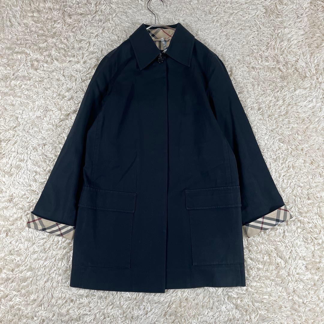 バーバリーロンドン ステンカラーコート ブラック ノバチェック 7 Sサイズ