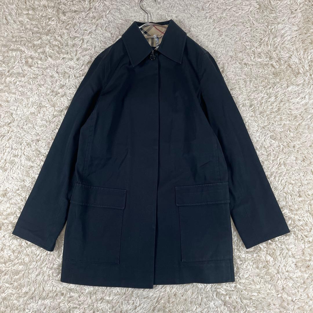 バーバリーロンドン ステンカラーコート ブラック ノバチェック 7 Sサイズ