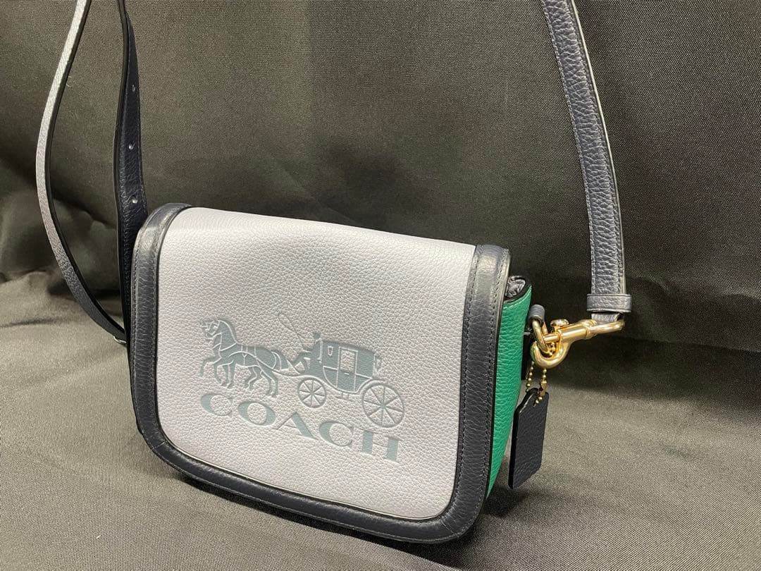 BA1【美品】COACH コーチ ショルダーバッグ レザー グリーン グレー