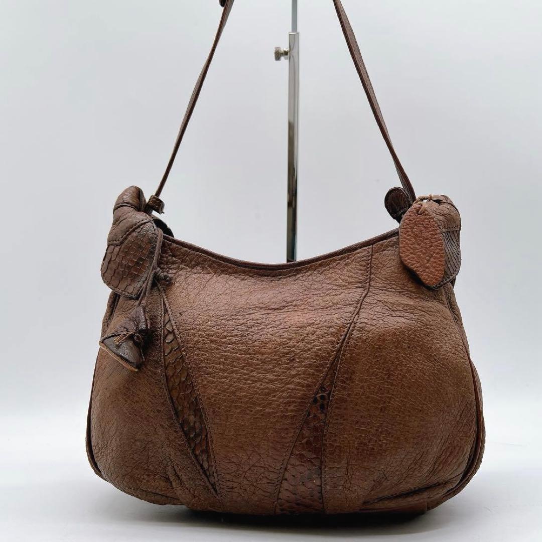 美品 IBIZA 切り替え ハンド ショルダーバッグ パイソン f538