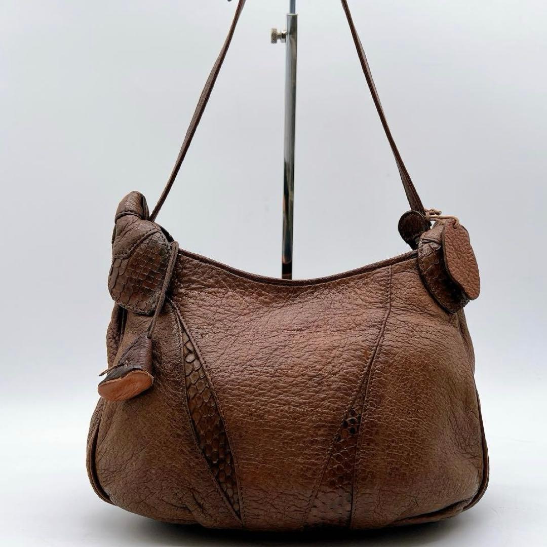 美品 IBIZA 切り替え ハンド ショルダーバッグ パイソン f538