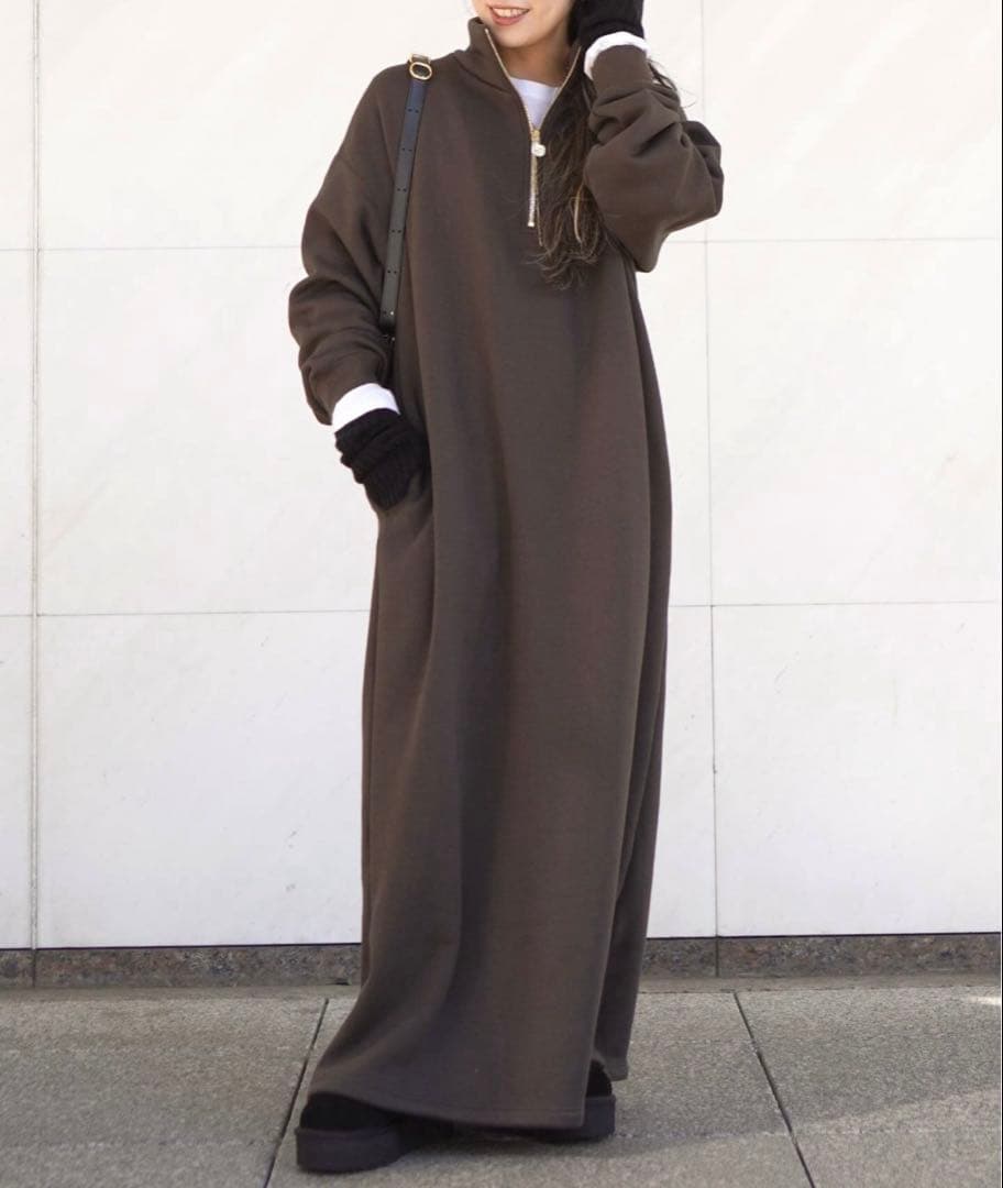 APSTUDIOウォームジップドレス ブラウン36 新品タグ付き