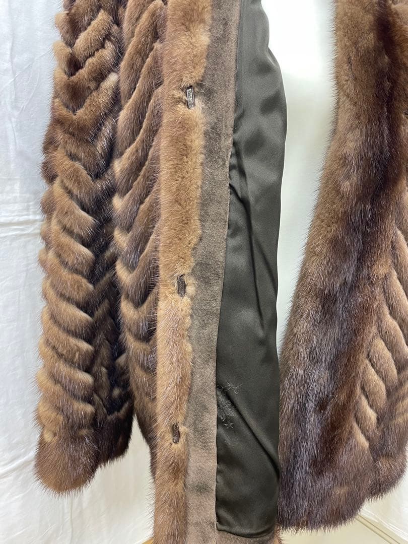【S】ミンク ファー 毛皮 コート ブラウン ミドル丈