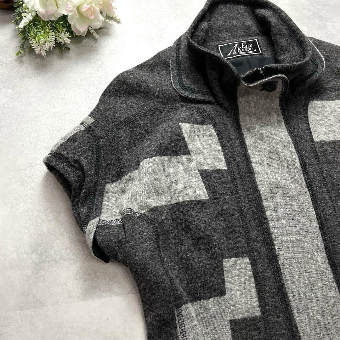 エイココンドウ ロングワンピース ジレ 半袖 グレー 黒 フレア アルパカ 42