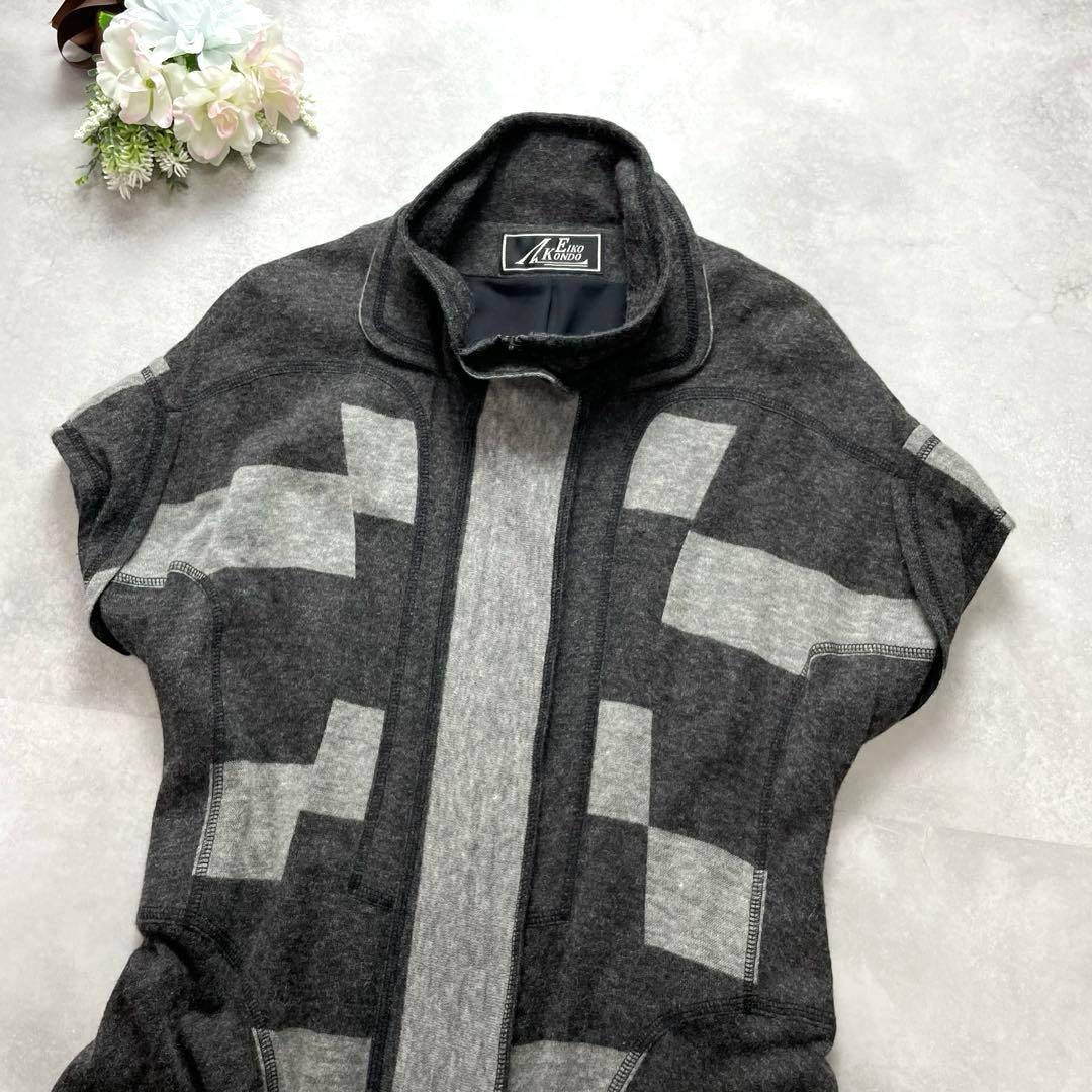 エイココンドウ ロングワンピース ジレ 半袖 グレー 黒 フレア アルパカ 42