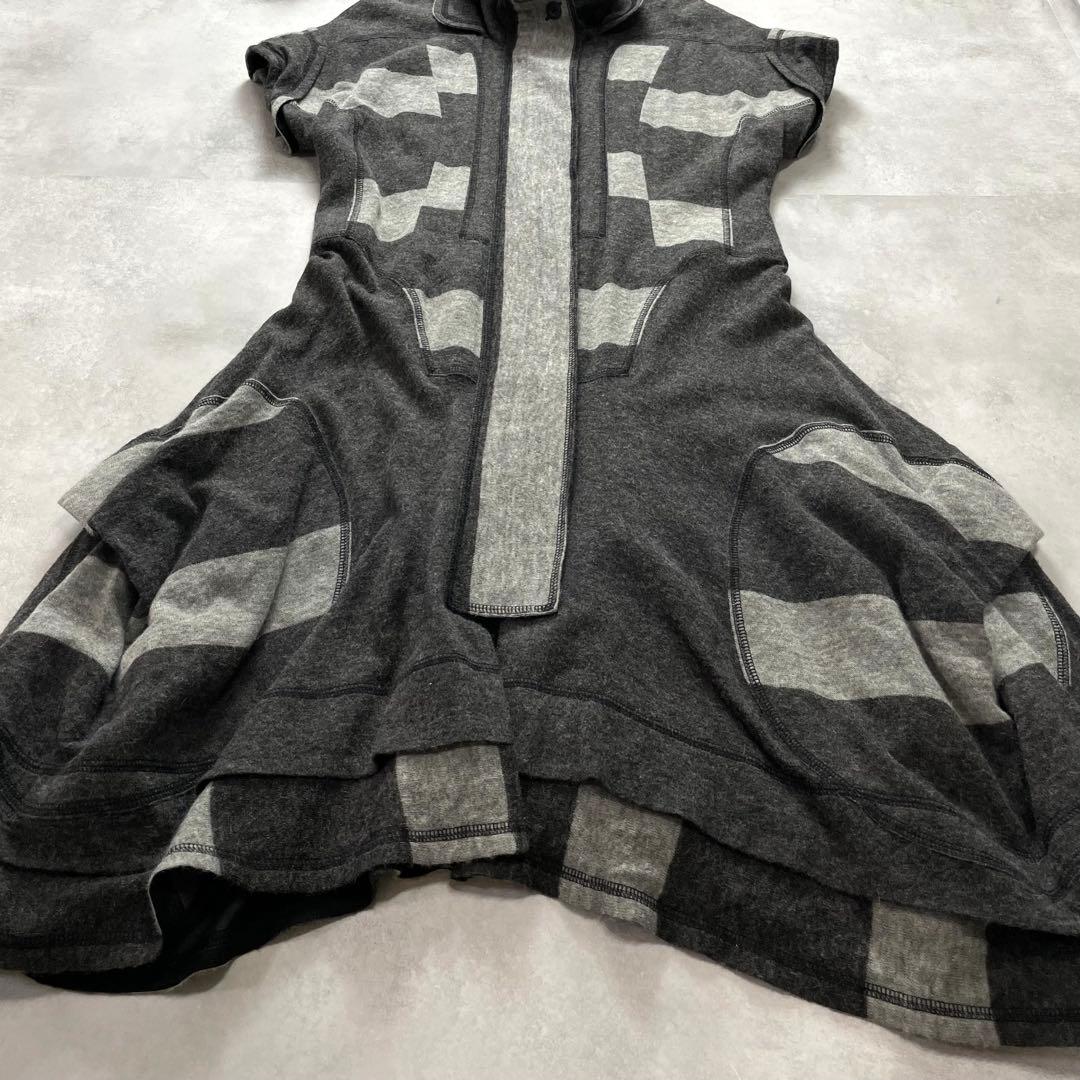 エイココンドウ ロングワンピース ジレ 半袖 グレー 黒 フレア アルパカ 42