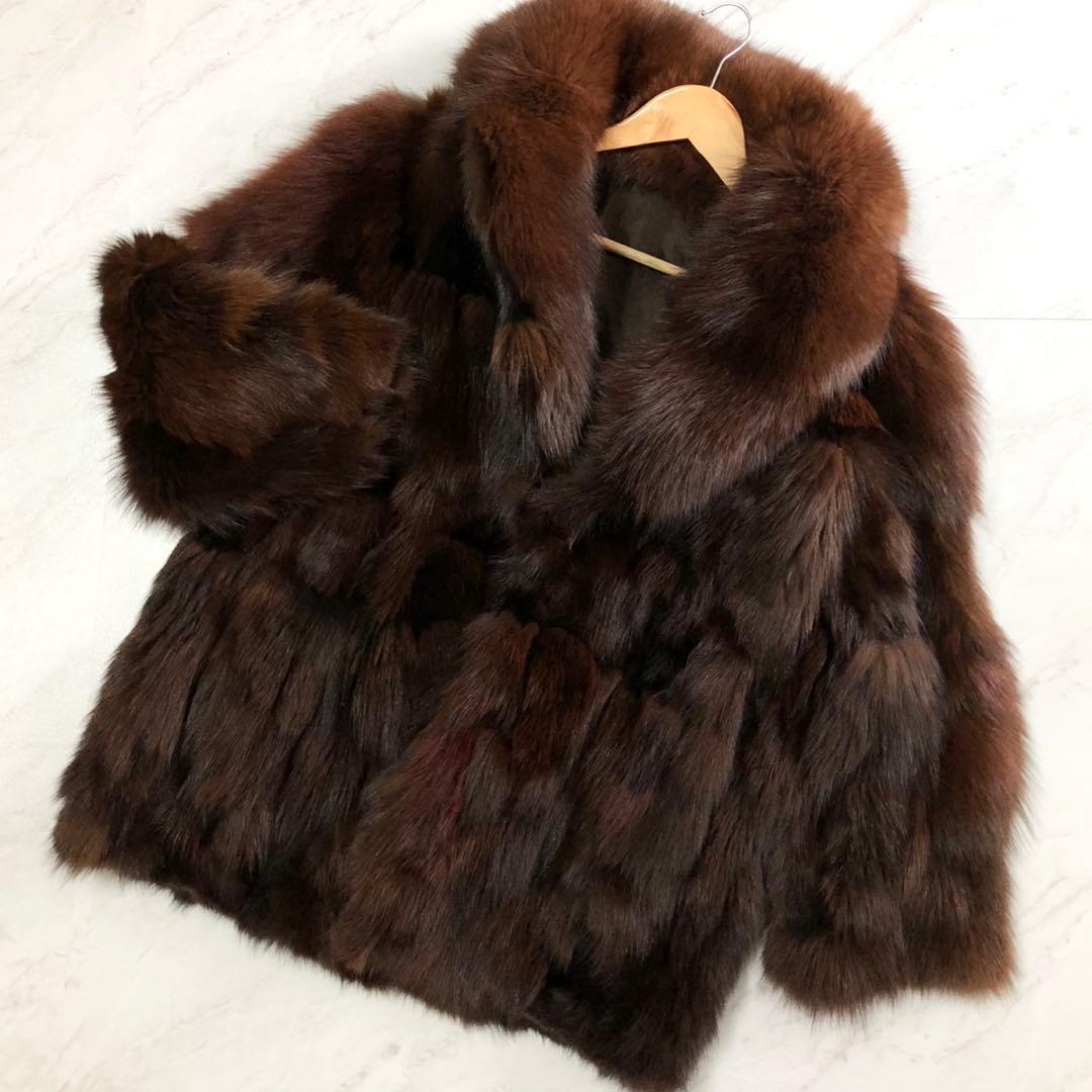 希少✨染めフォックス 本毛皮 リアルファーコート ボリューム◎ ブラウン系