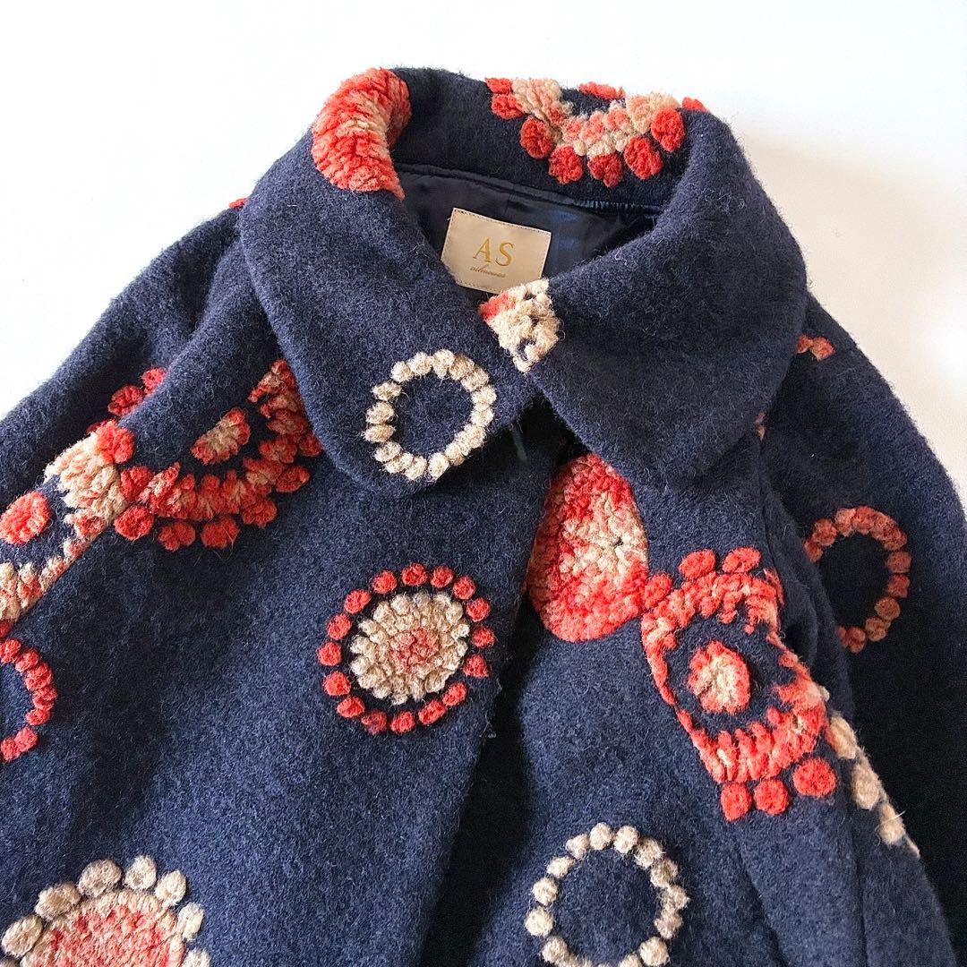 美品♡　定価4.8万円　アズノゥアズオオラカ　ウール　花柄　刺繍　コート