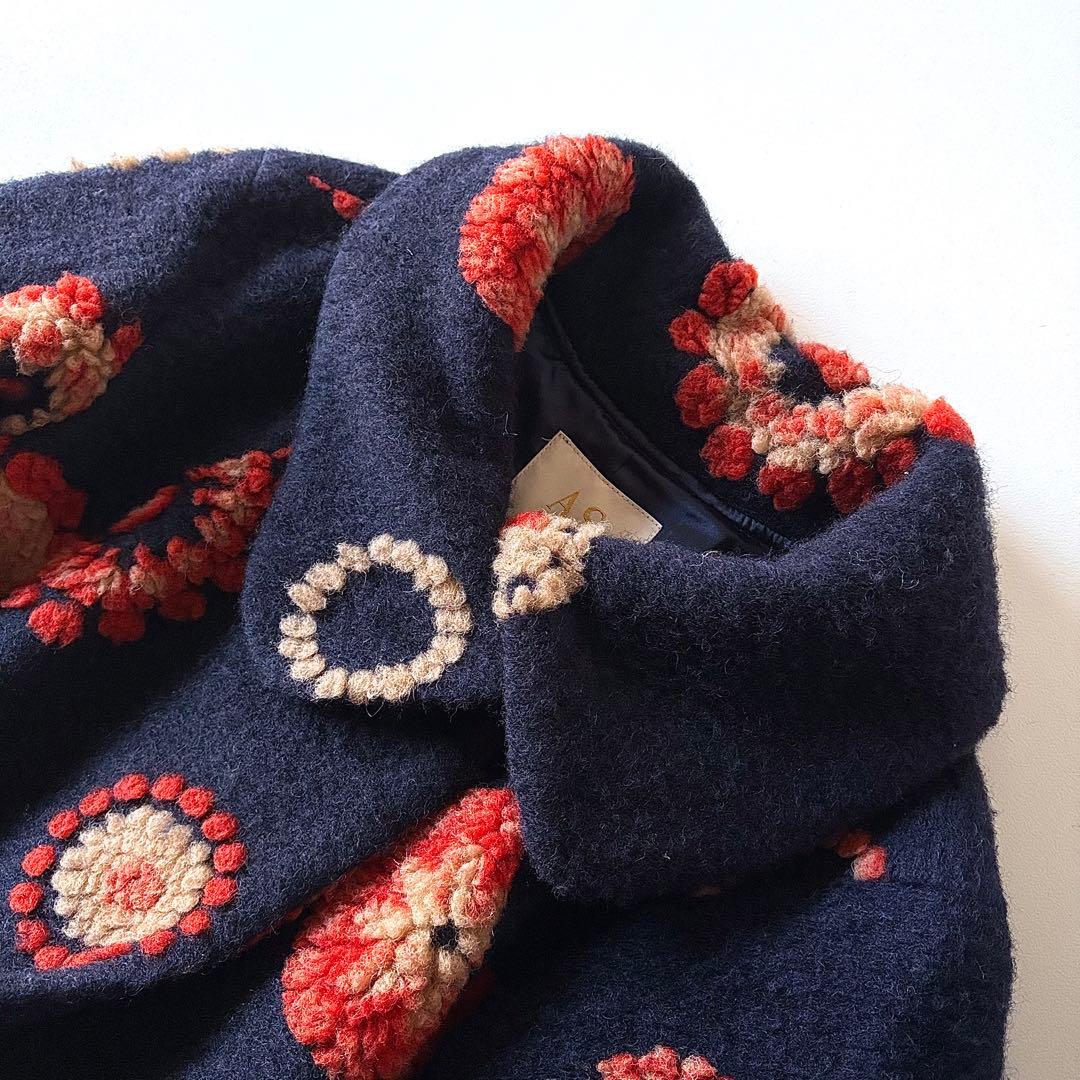 美品♡　定価4.8万円　アズノゥアズオオラカ　ウール　花柄　刺繍　コート