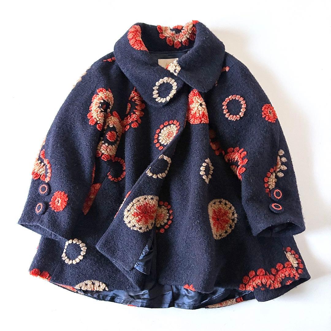 美品♡　定価4.8万円　アズノゥアズオオラカ　ウール　花柄　刺繍　コート