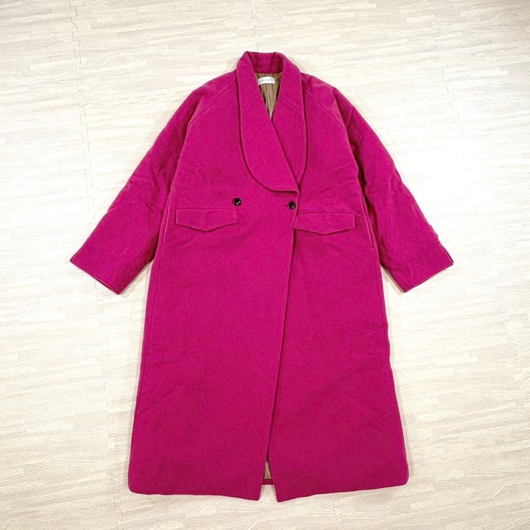 美品✨ホリデイ　近年モデル　ショールカラーフトンコート　ピンク　ウール