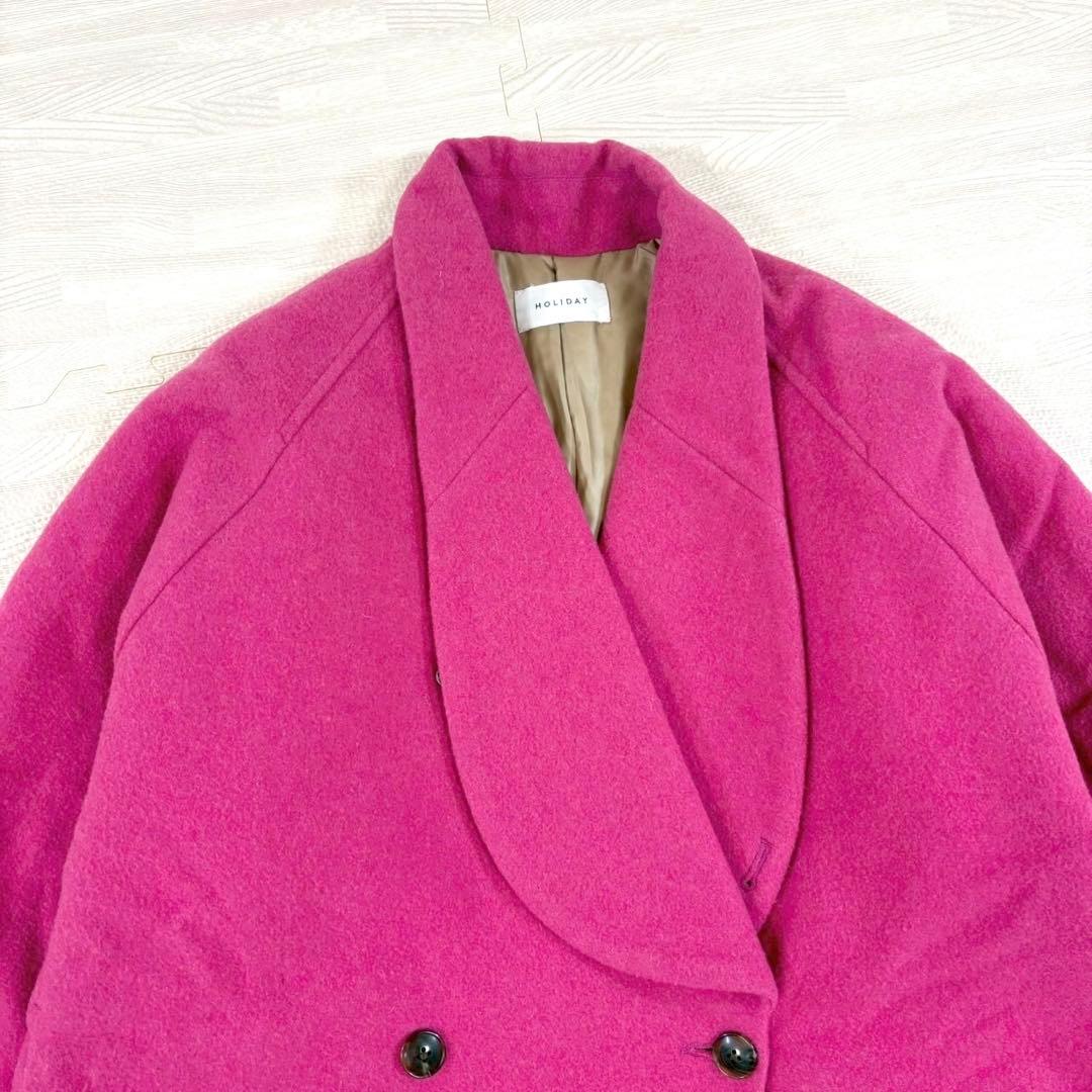 美品✨ホリデイ　近年モデル　ショールカラーフトンコート　ピンク　ウール