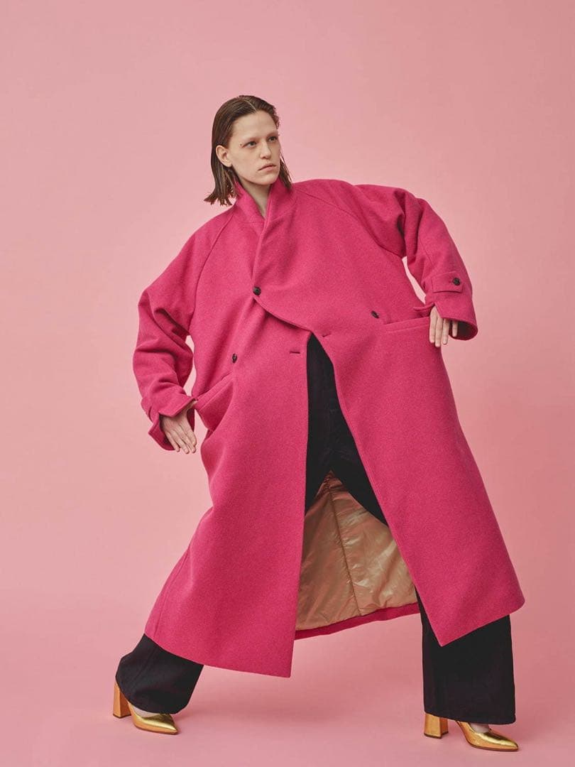 美品✨ホリデイ　近年モデル　ショールカラーフトンコート　ピンク　ウール